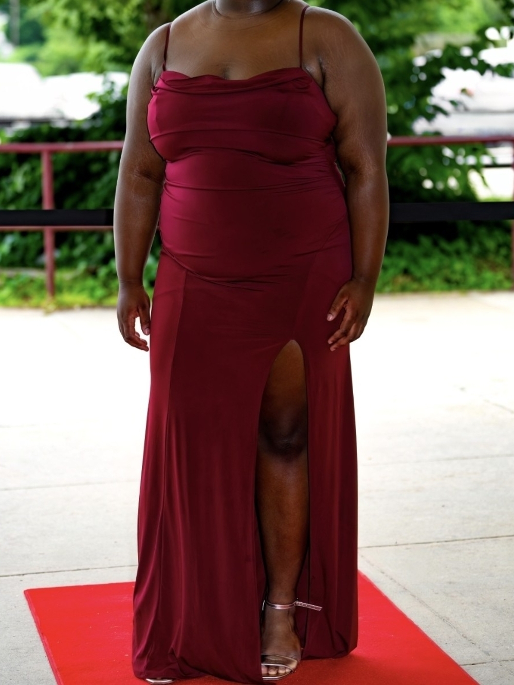 Macy's Wine Burgundy Cowl-Neck Maxi Dress with Thigh Slit